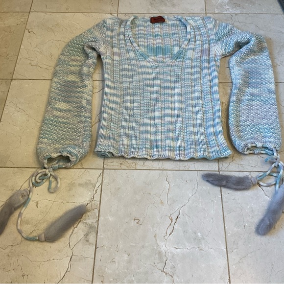 Missoni V-neck pastel sweater, fur tassel ties, classic and trending, Sz Small - Picture 14 of 15